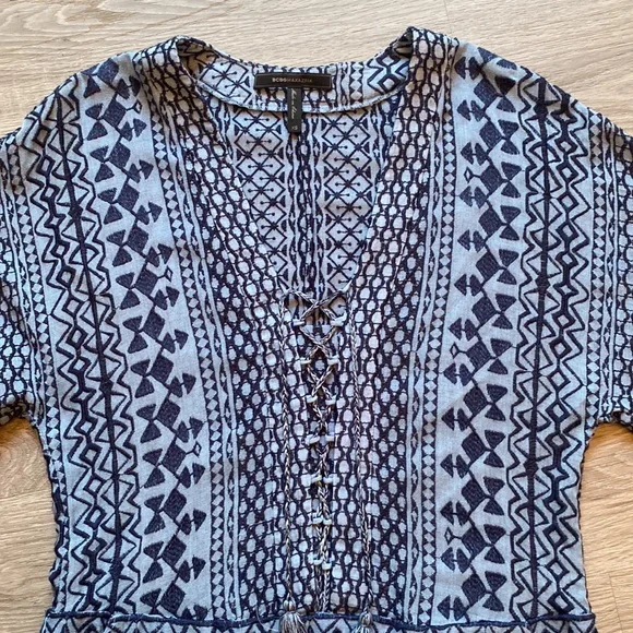 BCBGMAXAZRIA 'Milana' Light Blue/Navy Laced Placket Woven Dress Size XS - Picture 9 of 14